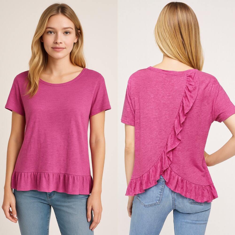 J. Crew Pure Linen Ruffle Top Pink L4597 Size M